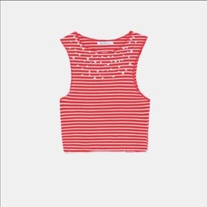SOLD.BN Zara Striped Crop Top with Pearls - Size M